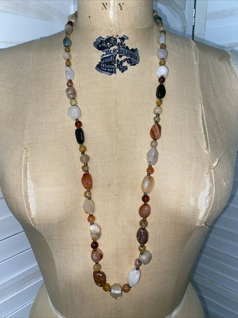 Handmade Natural Multi Stone Necklace Screw closure 36” Length